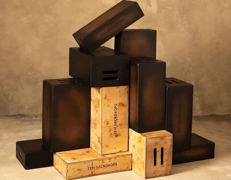Stacked boxes and props